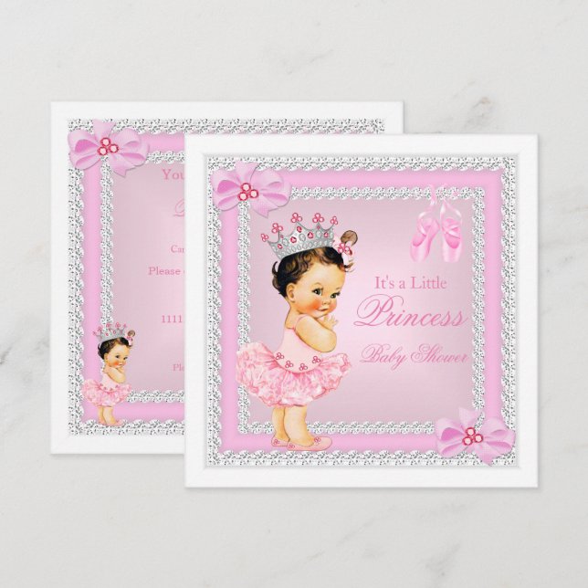 Convite Chuva de Bebê Princesa Menina Rosa Bailarina Moren (Frente/Verso)