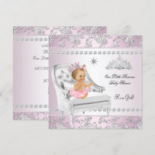 Convite Chuva de Bebê Princesa Menina Rosa Cadeira Prata C