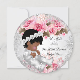 Convite Chuva de Bebê Princesa Menina Rosa Flocos de Neve