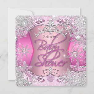 Convite Chuva de Bebê Princesa Menina Rosa Flocos de Neve