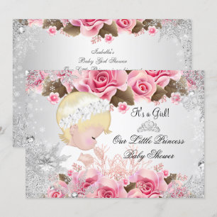Convite Chuva de Bebê Princesa Menina Rosa Flocos de Neve