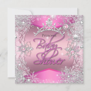 Convite Chuva de Bebê Princesa Menina Rosa Flocos de Neve 