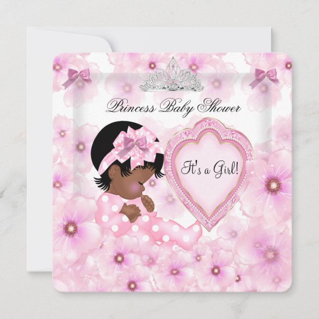 Convite Chuva de Bebê Princesa Menina Rosa Floral Coração (Frente)