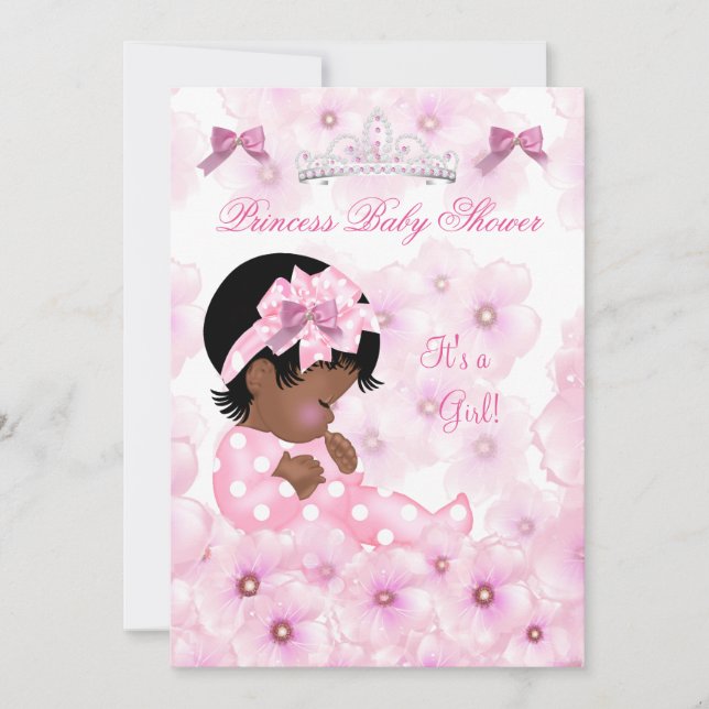Convite Chuva de Bebê Princesa Menina Rosa Floral Étnico (Frente)