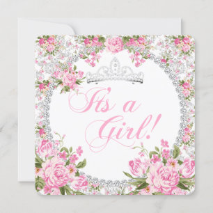Convite Chuva de Bebê Princesa Menina Rosa Floral Vintage