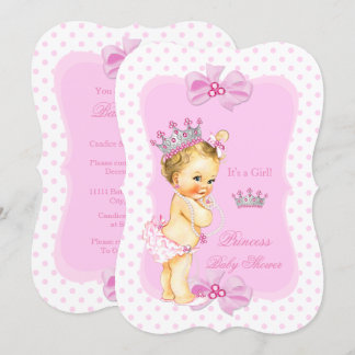 Convite Chuva de Bebê Princesa Menina Rosa Pontos Blonde