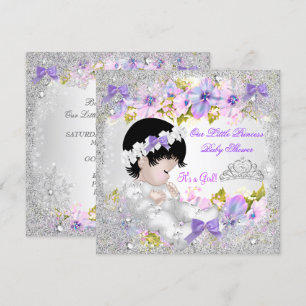 Convite Chuva de Bebê Princesa Menina Rosa Roxo Floco de N