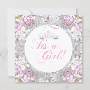Convite Chuva de Bebê Princesa Menina Rosa Vintage Floral