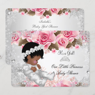 Convite Chuva de Bebê Princesa Menina Rosas Floco de Neve