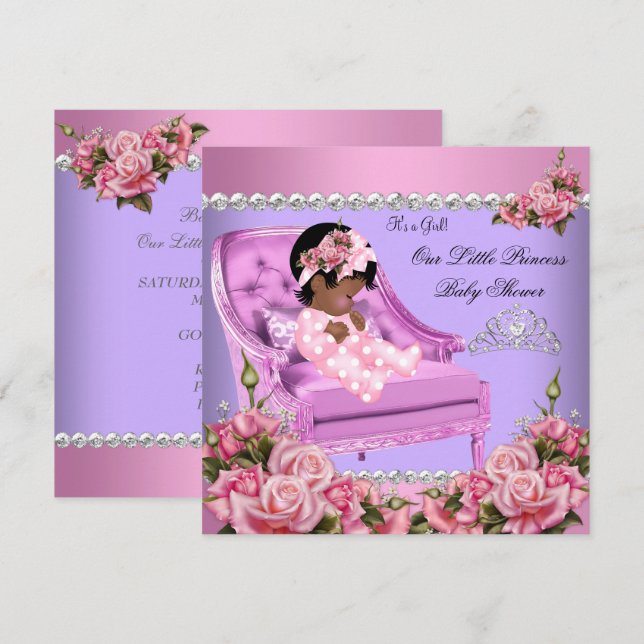 Convite Chuva de Bebê Princesa Menina Rosas Rosa Cadeira R (Frente/Verso)