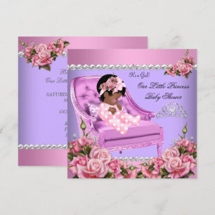 Convite Chuva de Bebê Princesa Menina Rosas Rosa Cadeira R