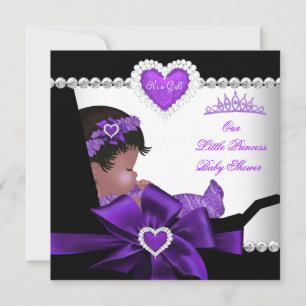 Convite Chuva de Bebê Princesa Menina Roxa Afro-Americana