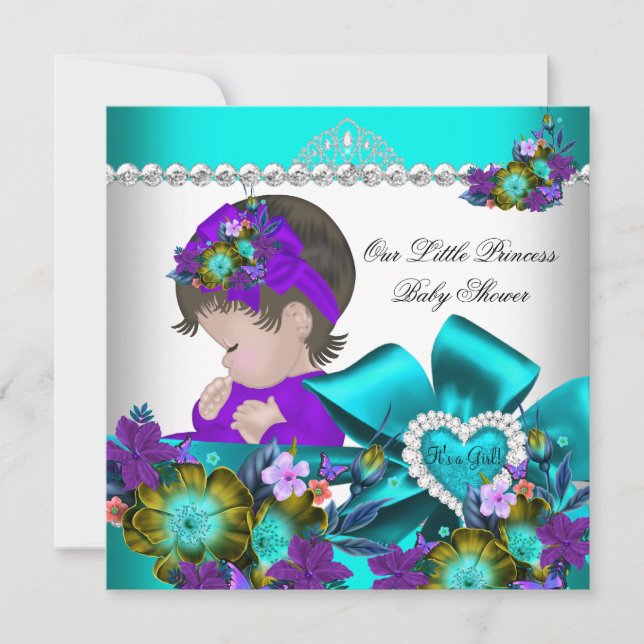 Convite Chuva de Bebê Princesa Menina Roxo Azul Turquesa 4 (Frente)