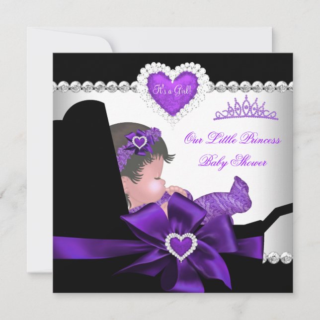 Convite Chuva de Bebê Princesa Menina Roxo Diamante Coraçõ (Frente)