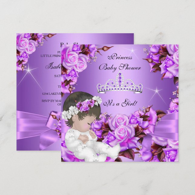 Convite Chuva de Bebê Princesa Menina Roxo Rosa Arco 3 (Frente/Verso)