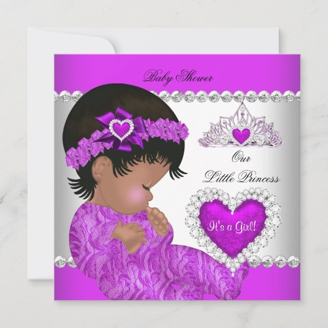 Convite Chuva de Bebê Princesa Menina Roxo Rosa Coração (Frente)