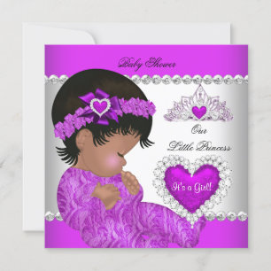 Convite Chuva de Bebê Princesa Menina Roxo Rosa Coração