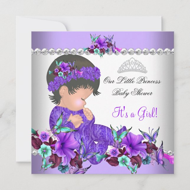 Convite Chuva de Bebê Princesa Menina Roxo Turquesa Azul 3 (Frente)