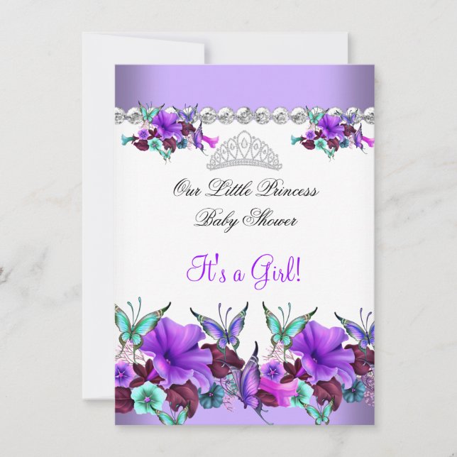 Convite Chuva de Bebê Princesa Menina Roxo Turquesa Azul 3 (Frente)
