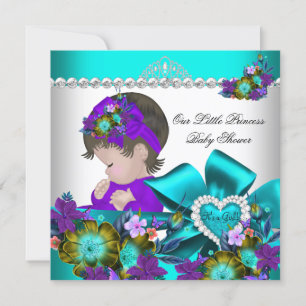 Convite Chuva de Bebê Princesa Menina Roxo Turquesa Azul 4