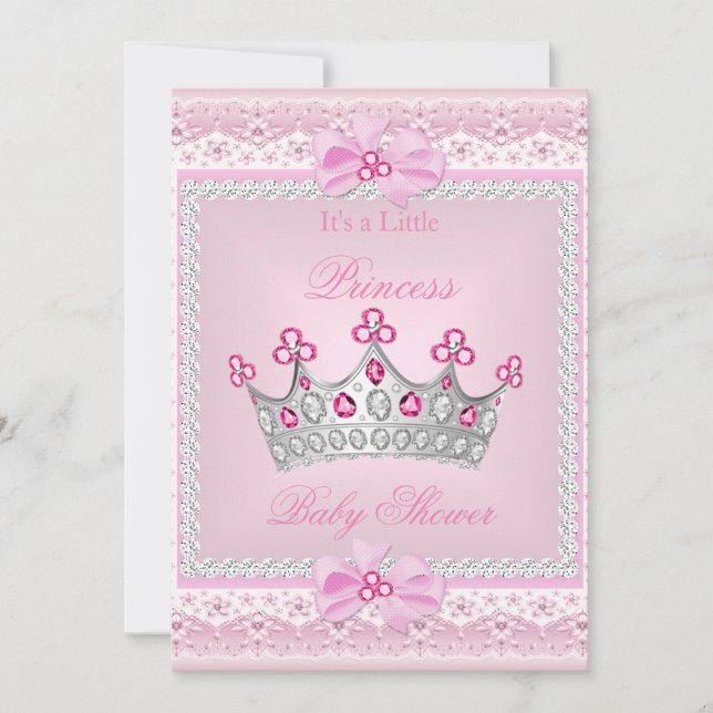 Convite Chuva de Bebê Princesa Menina Tiara de Prata com G (Frente)
