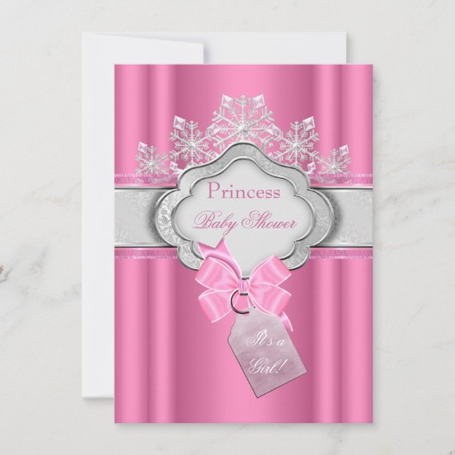 Convite Chuva de Bebê Princesa Menina Tiara Rosa Arco (Frente)