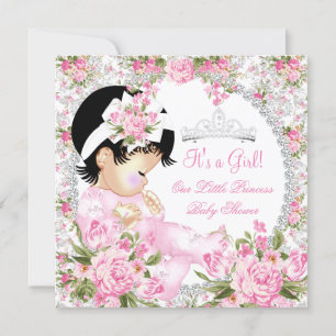 Convite Chuva de Bebê Princesa Menina Vintage Rosa Floral