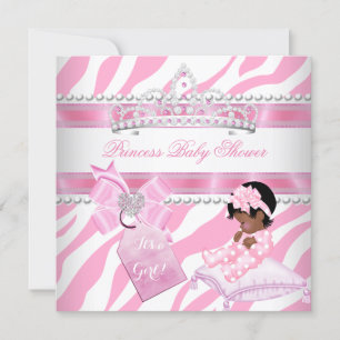Convite Chuva de Bebê Princesa Menina Zebra Rosa Branco Ét