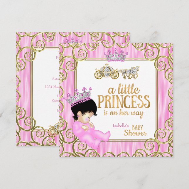 Convite Chuva de Bebê Princesa Morena Carruagem de Cavalo  (Frente/Verso)