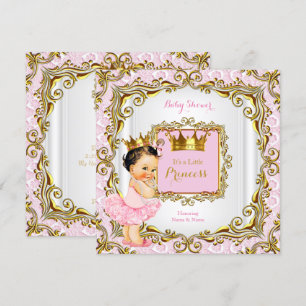 Convite Chuva de Bebê Princesa Morena Rosa com Renda Branc