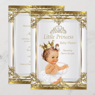 Convite Chuva de Bebe Princesa Pérola Branca Brunette