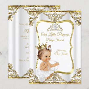 Convite Chuva de Bebê Princesa Pérola Dourada Branco Moren