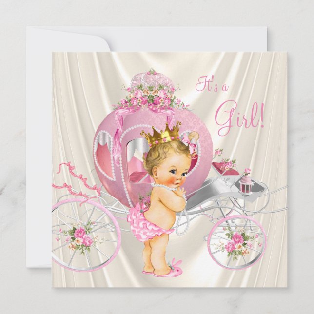 Convite Chuva de Bebê Princesa Pérola e Ouro Rosa (Frente)