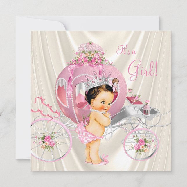 Convite Chuva de Bebê Princesa Pérola Rosa e Marfim (Frente)