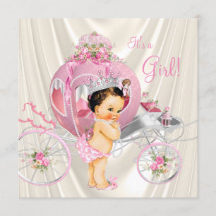 Convite Chuva de Bebê Princesa Pérola Rosa e Marfim