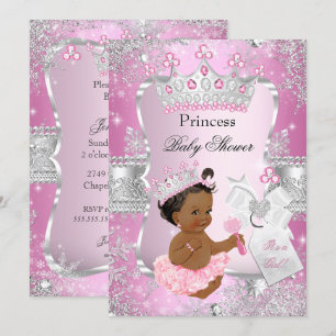 Convite Chuva de Bebê Princesa Prata Rosa Étnica