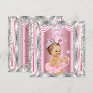 Convite Chuva de Bebê Princesa Rosa Bailarina de Luz Prata