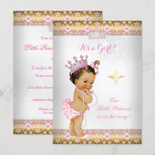 Convite Chuva de Bebê Princesa Rosa Branco Dourado Tiara B