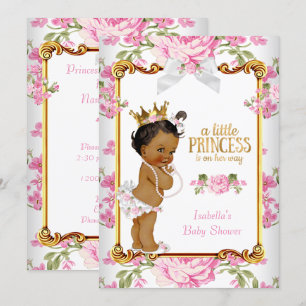 Convite Chuva de Bebê Princesa Rosa Branco Floral Étnico 2