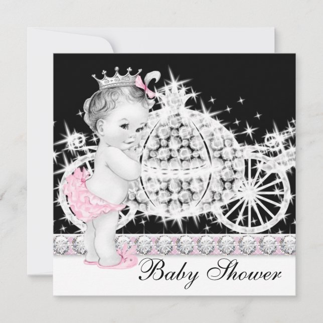 Convite Chuva de Bebê Princesa Rosa Cavalo e Carruagem (Frente)