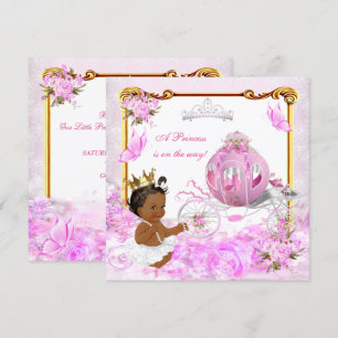 Convite Chuva de Bebê Princesa Rosa Dourado Carruagem Étni
