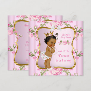 Convite Chuva de Bebê Princesa Rosa Dourado Floral Étnico