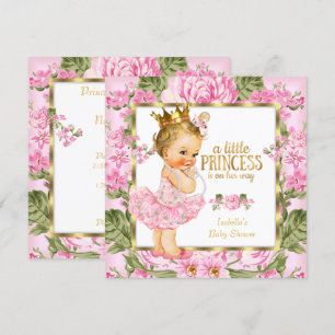 Convite Chuva de Bebê Princesa Rosa Dourado Floral Loira
