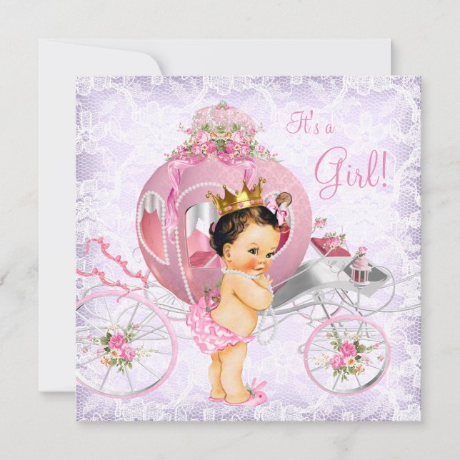 Convite Chuva de Bebê Princesa Rosa e Roxa (Frente)