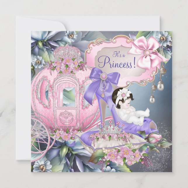 Convite Chuva de Bebê Princesa Rosa e Roxa (Frente)