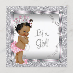 Convite Chuva de Bebê Princesa Rosa Étnica Afro-Americana