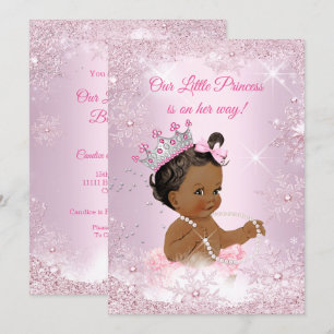 Convite Chuva de Bebê Princesa Rosa Floco de Neve Inverno