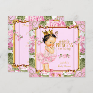 Convite Chuva de Bebê Princesa Rosa Floral Morena