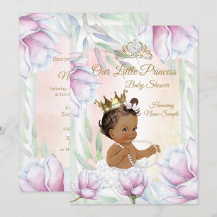 Convite Chuva de Bebê Princesa Rosa Lilás Floral Étnico