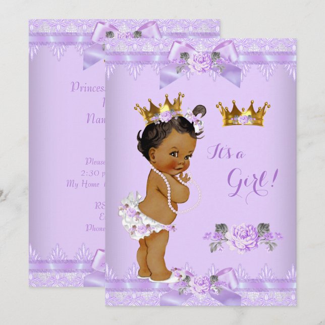 Convite Chuva de Bebê Princesa Rosa Lilás Renda Étnica (Frente/Verso)